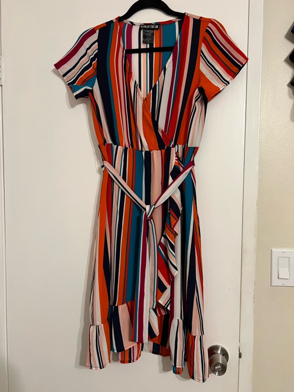 paper doll Multicolor Striped Wrap Midi Dress